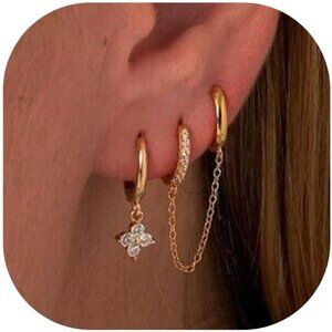 3-4 Hole Cartilage Stud Earrings Set for Women Dainty Gold Earrings 14k Gold